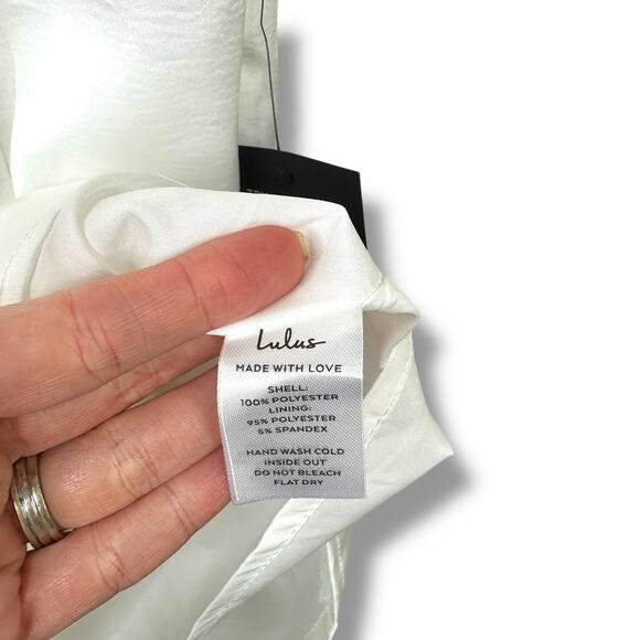 Lulus NWT Infinite Admiration White Crinkle-Woven Satin Halter Mini Dress Small - Picture 10 of 10